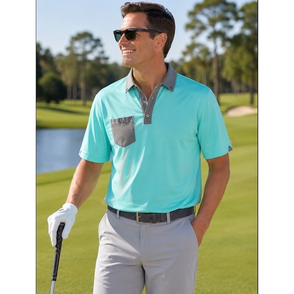 FootJoy Other - Foot Joy Mens Large Athletic Fit Teal  Pocket Golf Polo Short Sleeve Performance